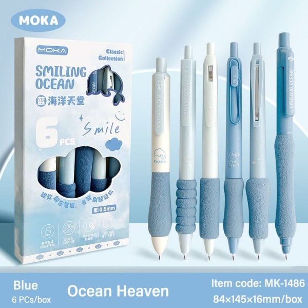 6st/box Soft Cloud Grip Press Gel Pen ST Tip Snabbtorkande neutral penna Blue