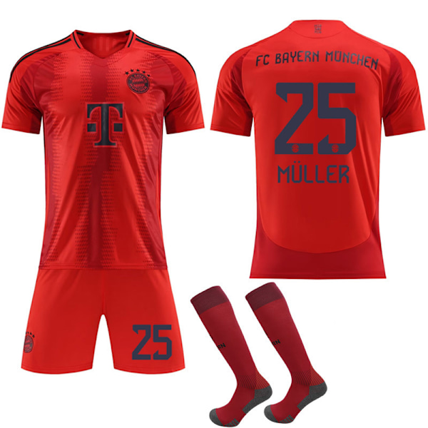 2024-2025 Bayern München Hjemme Barn Voksen Fotballdrakt med Sokker No.25 Muller 20