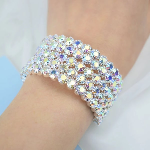Kvinnor Crystal Rhinestones Färg Armband Bröllop Full Hand handled Armband B