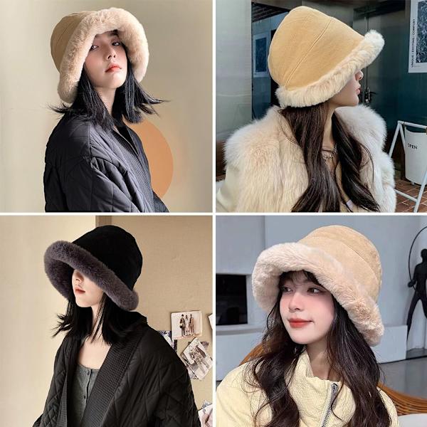Dam Vinter Bucket Hat Fuskpäls Varm Panama Hat Rust Red