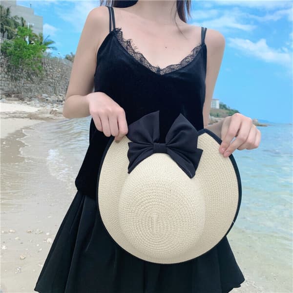 Dam Slokande Strandstråhatt Sommar Solhatt Bred Brätte Vikbar black