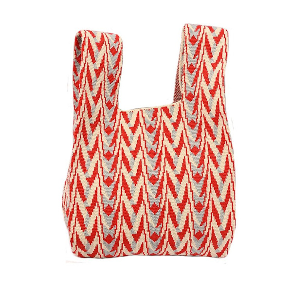 Handgjord Stickad Handväska Dam Mini Knot Handledsväska Shoppingväskor red