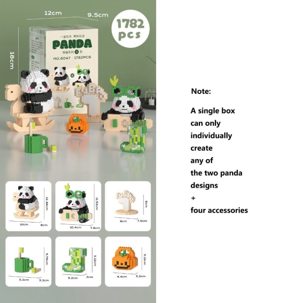 Panda Micro Building Blocks Monteringsspel Tegelstenar Figurleksaker
