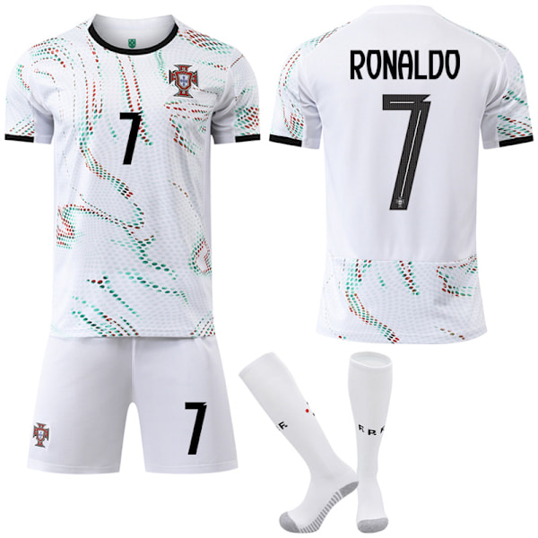 Portugal Hemma/Borta Fotbollströja Barn 2025-2026 Med Strumpor Nr.7 Ronaldo Away 22