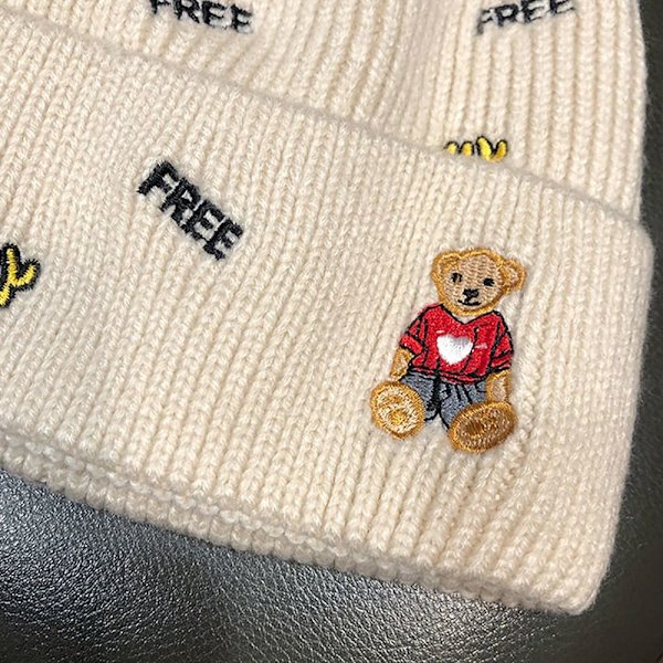 Kvinnor Flickor Vinter Varm Cartoon Bear Tjock Beanie Mjuka Virkade Hattar white