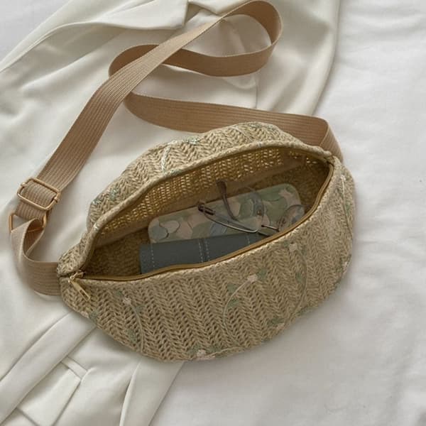 Modestråväskor för kvinnor, midjeväska, strandväska, crossbody axelväska White