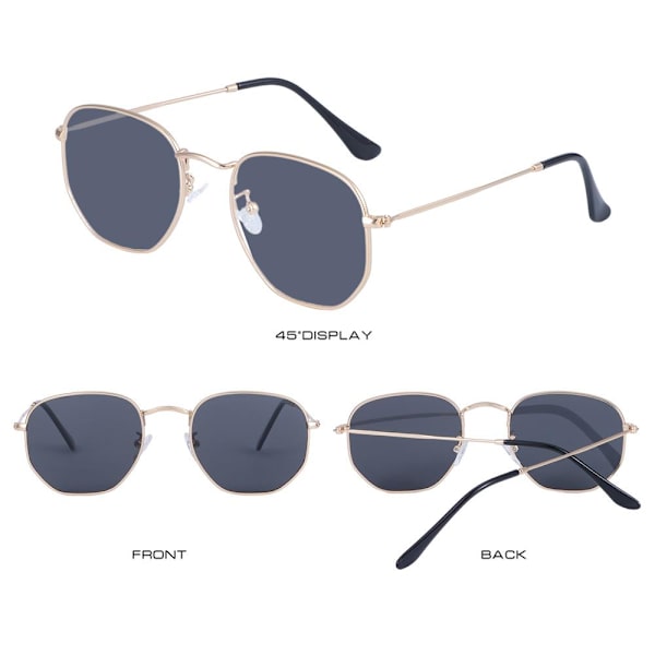 Hexagon Polarized Solglasögon Kvinnor Män Små metall Solglasögon UV 400 Shades Glasögon Gold - Mirrored Army Green