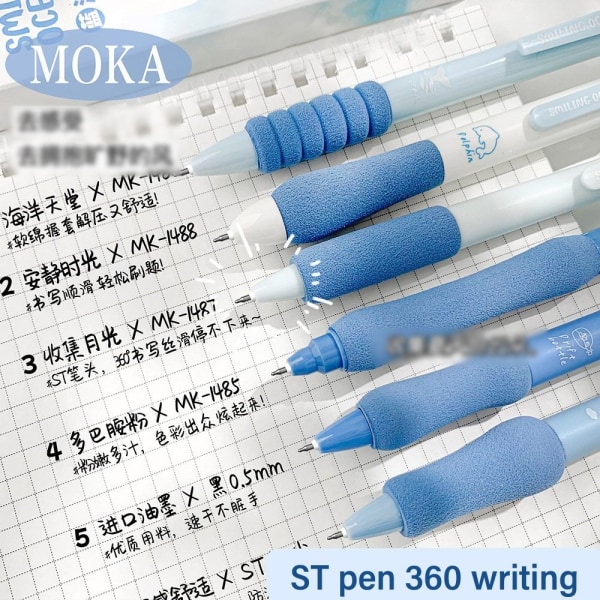 6st/box Soft Cloud Grip Press Gel Pen ST Tip Snabbtorkande neutral penna Blue