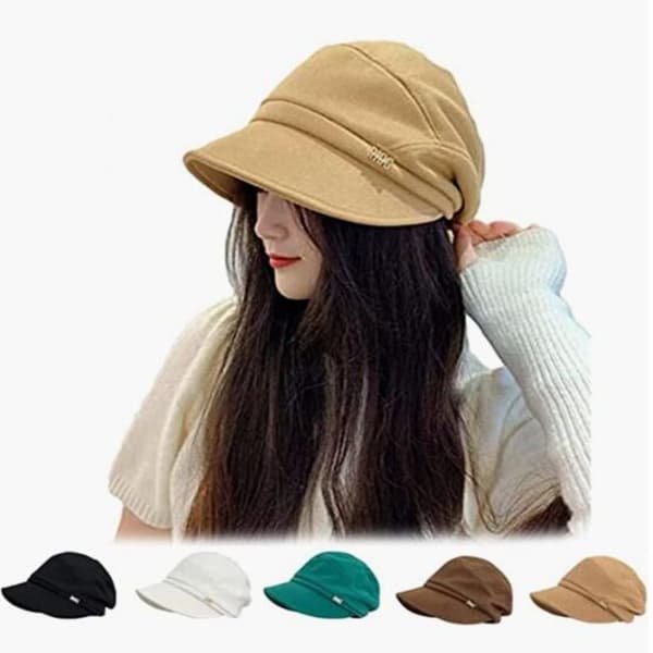 Dam Basker Mössa Vintage Varm Ull Skärm Basker Hattar Khaki