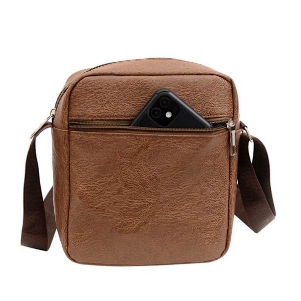 Män Casual PU-läder Crossbody-väska Vattentät Handväska med stor kapacitet brown