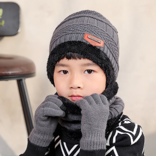 3st Mössmössa Halshalsduk Stickade Handskar Set för vuxna barn grey Children
