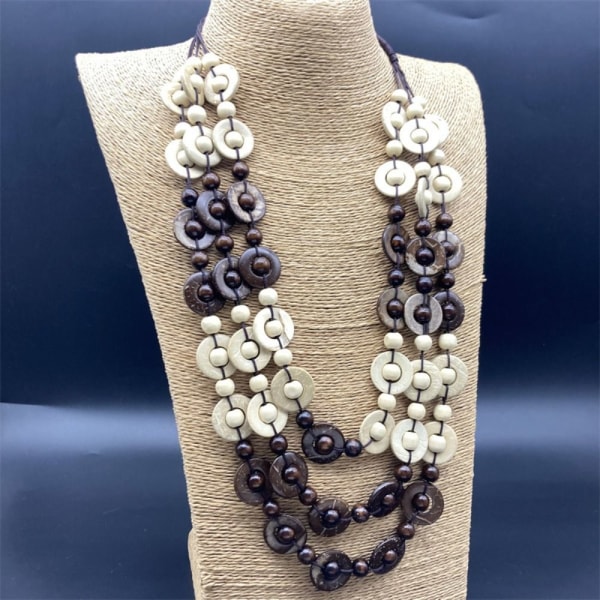 Etniska tullar handgjorda trähalsband hängsmycke Bib Beads smycken 3