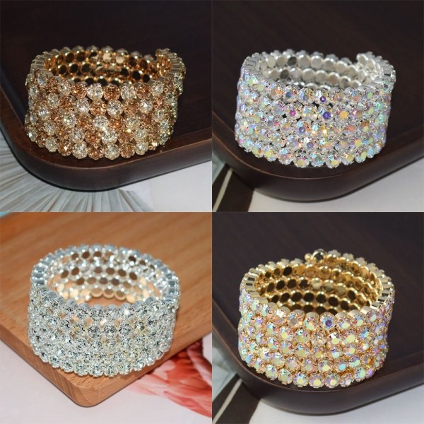 Kvinnor Crystal Rhinestones Färg Armband Bröllop Full Hand handled Armband B