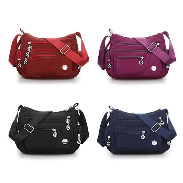 Kvinnor Causal Cross Body Bag Axelväska Multi Layer Nylon Handväska red