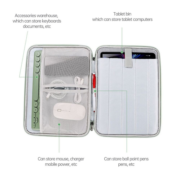 Tablettfodral Case Skyddsväska USB kabelförvaring för iPad Light Grey For 12-13 inch