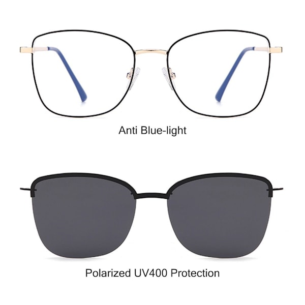 Metallram Anti Blue Light Glasögon med 1Pc Magnetic Polarized Clip-On solglasögon Beige frame