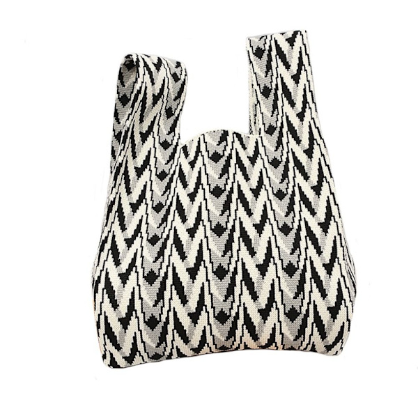Handgjord Stickad Handväska Dam Mini Knot Handledsväska Shoppingväskor black