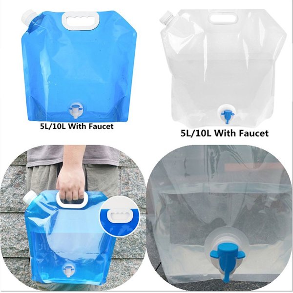 5L/10L hopfällbar bärbar vattendunk med kran blue 10L