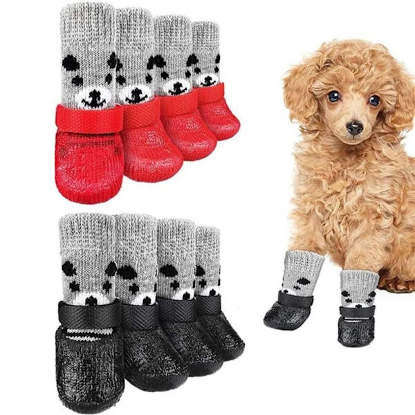 4-pack Höst & Vinter Hundskor & Strumpor Halksäkra Katt Regn Snö Stövlar Strumpor red M