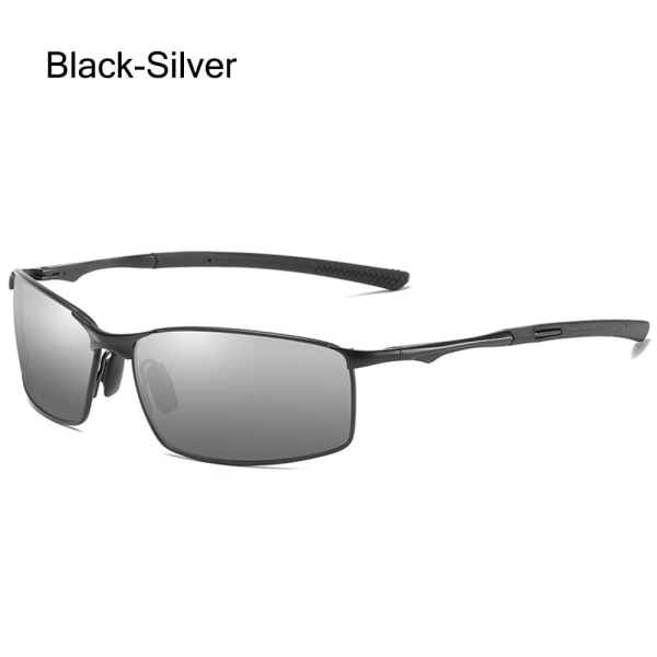Män polariserade solglasögon rektangulära fotokromatiska solglasögon körglasögon Black-Silver