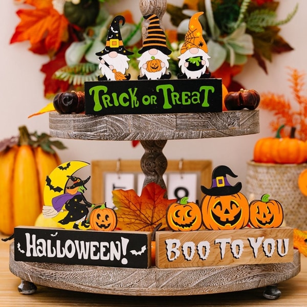 Halloween träprydnad Trick or Treat skrivbordsdekorationer 2