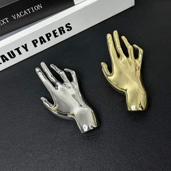 Metall Slät Palm Handformad Stor Brosch Punk Kostym Pins Party Smycken silver