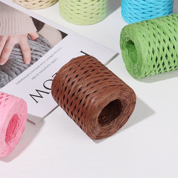 2 rullar 200M Handstickad Lafite Raffia Halm Miljövänligt Papper Garn Bakning Förpackning Bälte Rep Khaki Length 200m/roll
