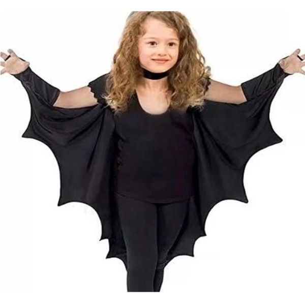 Halloween Black Bat Wing Cape Kappa Dräkt Med Patch för Barn Barn Pojkar Flickor Vampyr Dress Up 110