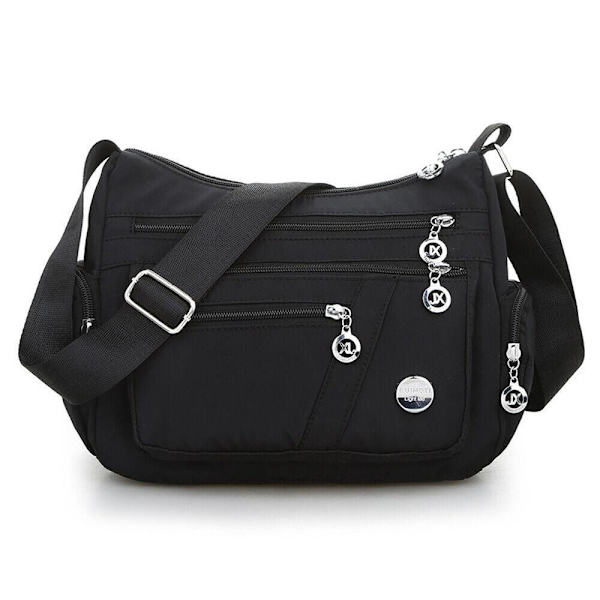 Kvinnor Causal Cross Body Bag Axelväska Multi Layer Nylon Handväska black