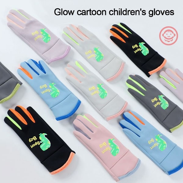 Barn Cartoon Full Finger Handskar Nattljus Vindtäta Skidhandskar black L