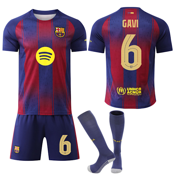 2025-2026 Barcelona Champions League Ny Fotbollströja med Strumpor No.6 Gavi XXL