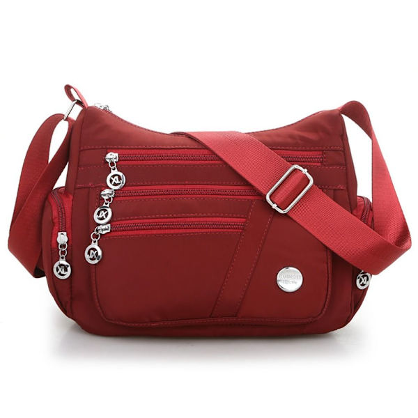 Kvinnor Causal Cross Body Bag Axelväska Multi Layer Nylon Handväska red