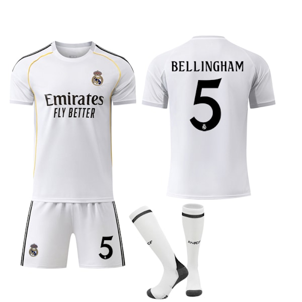 2025-2026 Real Madrid Hemma Barn Vuxen Fotbollströja Kit No.5 Bellingham S