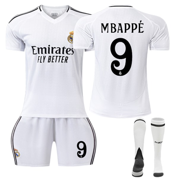 2024-2025 Real Madrid Hemma Barn Vuxen Fotbollströja Nr.9 Mbappé XS