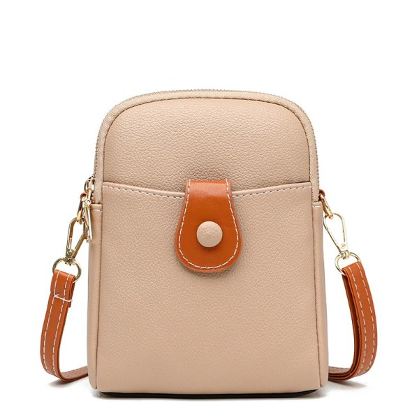 PU Mini Crossbody Bag Dubbellagers Mobiltelefonväska beige