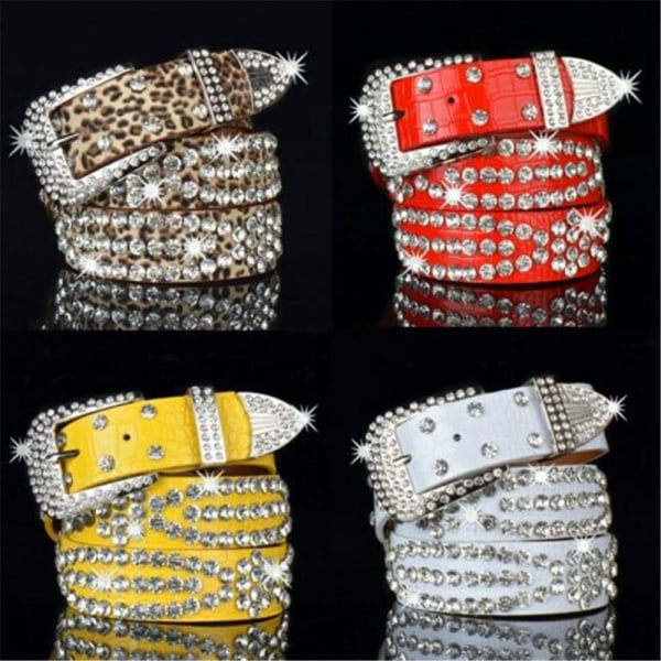 Dam Rhinestone Bälte Läder Bling Crystal Glitter Midjeband leopard print