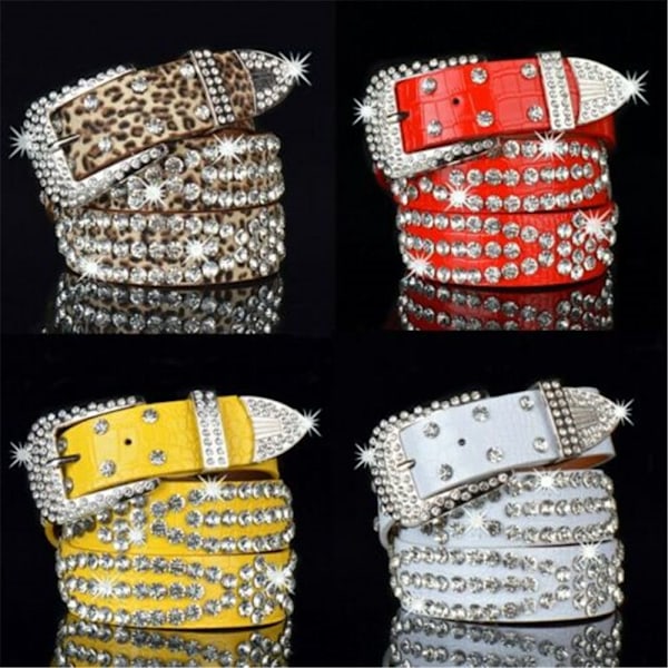Dam Rhinestone Bälte Läder Bling Crystal Glitter Midjeband red