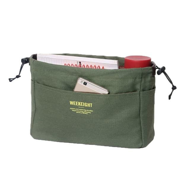 Canvas Handväska Organizer Väska Innerficka Smink Handväska green L