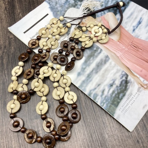 Etniska tullar handgjorda trähalsband hängsmycke Bib Beads smycken 2