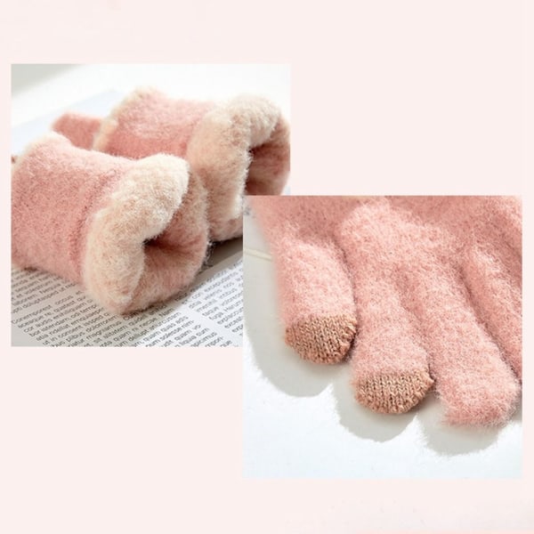 Kvinnor Män Vinter Tjocka Handskar Håll Varm Plysch Furry Full Finger Vantar pink