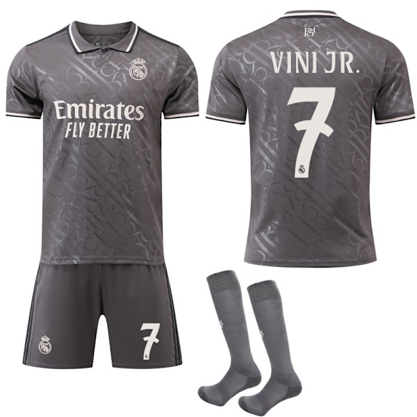Real Madrid vieras pelipaita harmaa 2024-2025, sukat, lapsille ja aikuisille No.7 VINI JR 16