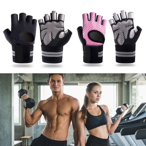 Fitness Half Finger Handskar Sport Handledsskydd Pink L