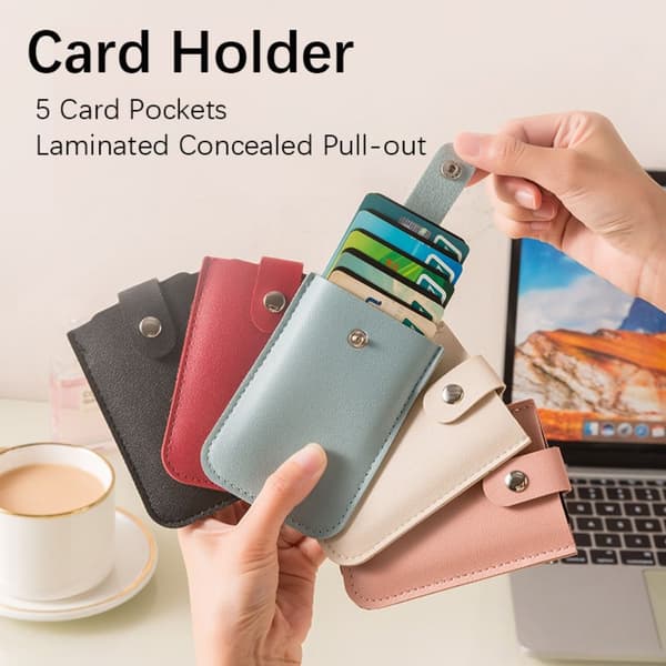 5 Kortfickor PU Läder Slim ID-Korthållare Miniplånböcker Red