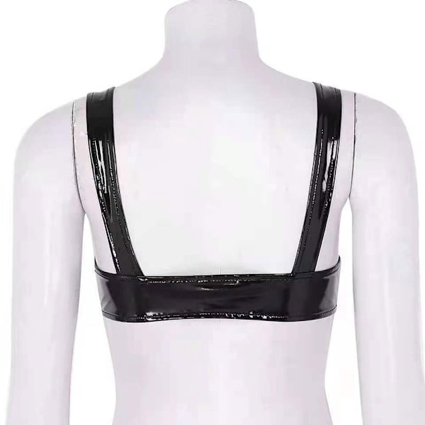 Kvinnor Läder BH Nattklubb Exposed Chest Crop Tops Black M
