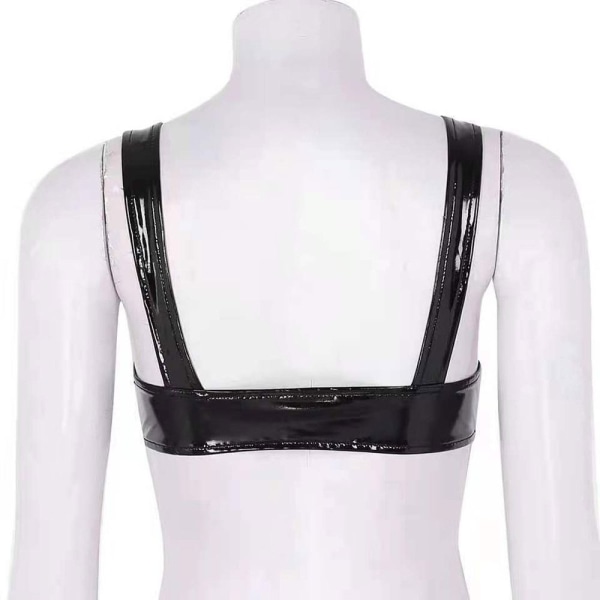 Kvinnor Läder BH Nattklubb Exposed Chest Crop Tops Red S
