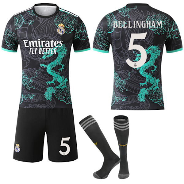 2025-2026 Real Madrid Drakmönster Specialutgåva Fotbollströja Nr.5 Bellingham L