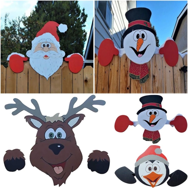 Jul staket dekoration Jultomten Snögubbe Ren Penguin Peeker Yard prydnader snowman