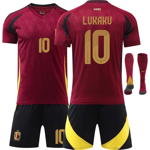 Euro 2024 Belgien Hemma Barn Fotbollströja Med Strumpor Nr 10 LUKAKU 24