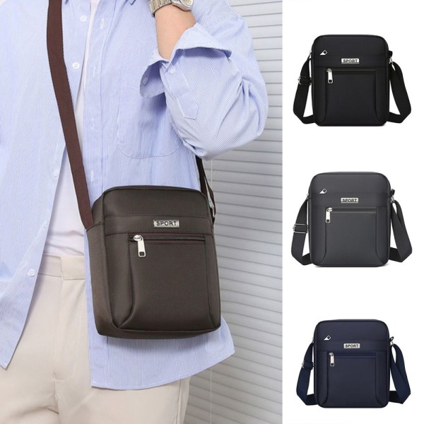 Stor kapacitet Herr Axelväska Handväska Dragkedja Multi Layer Crossbody Väskor Blue
