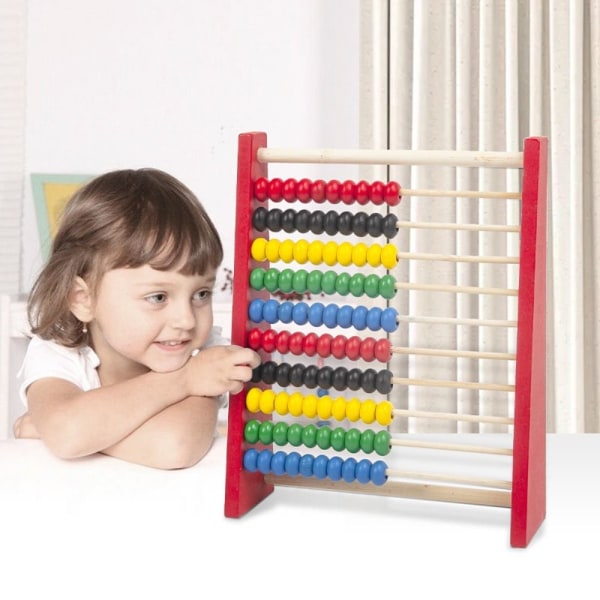 Intelligensutveckling Trä Abacus Barn Tidig Math Educational Learning Toy Log Color-S